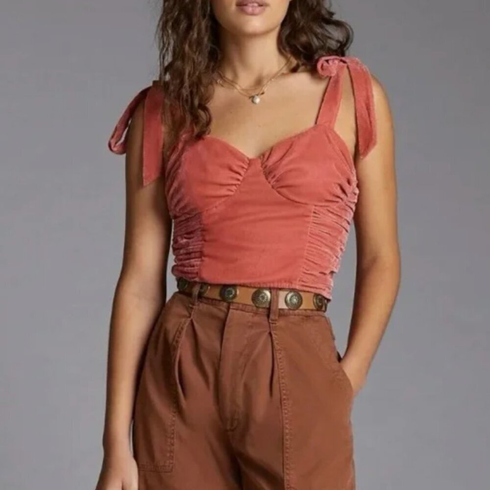 Forever That Girl Anthropologie Women's Size Large Velvet Corseted Tie-Strap Top